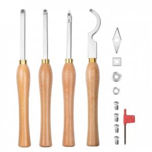  4Pcs Carbide Tipped Wood Turning Tools Set,Solid Wood Handle and Carbide Inserts Perfect For Woodturning